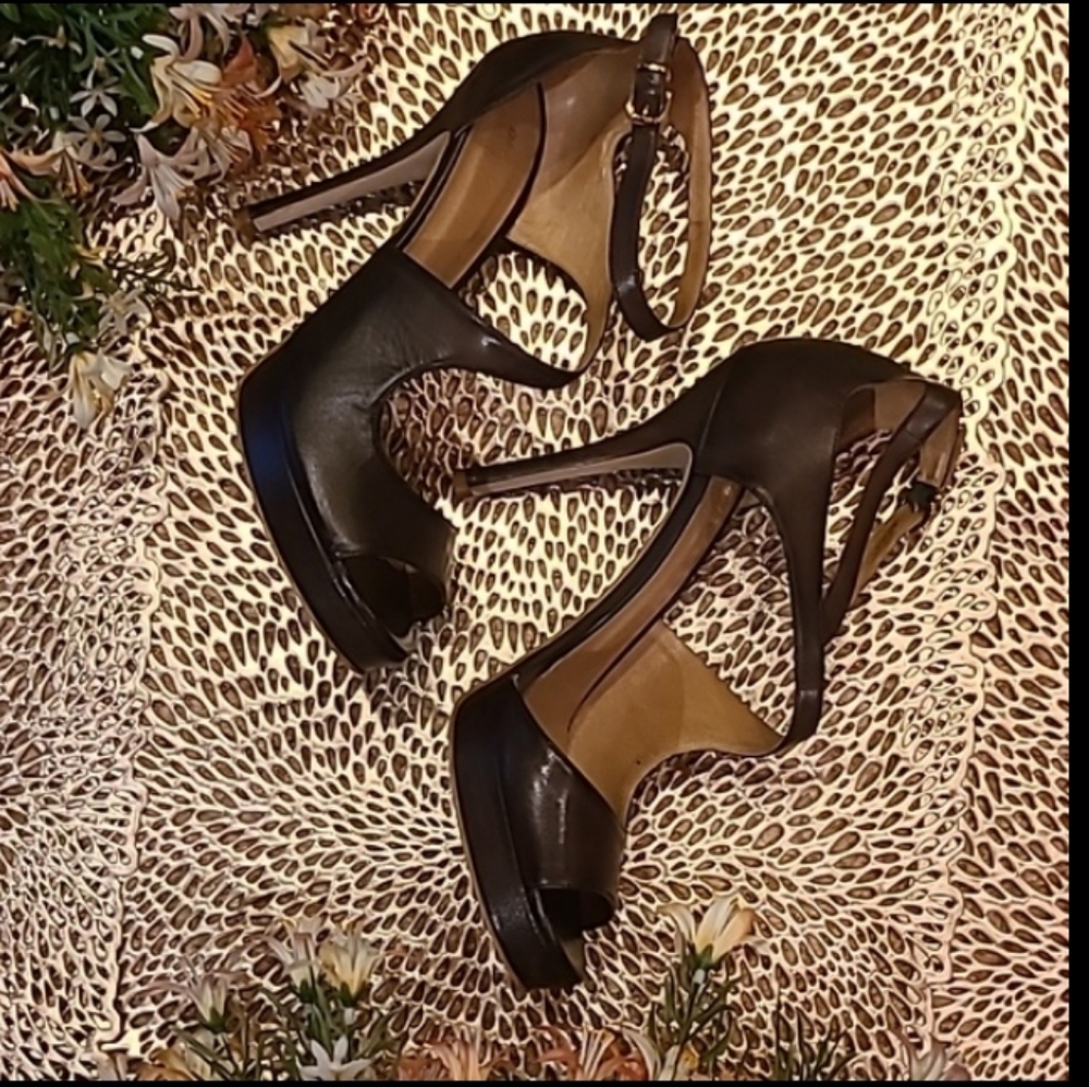 Gino Rossi Ankle Strap Open Toe Chocolate Brown Heeled Sandals